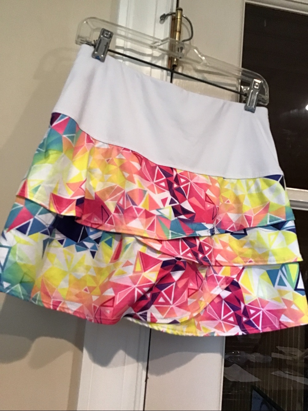 Lucky in Love White Waistband Multicolor Geometric Athletic Shorts